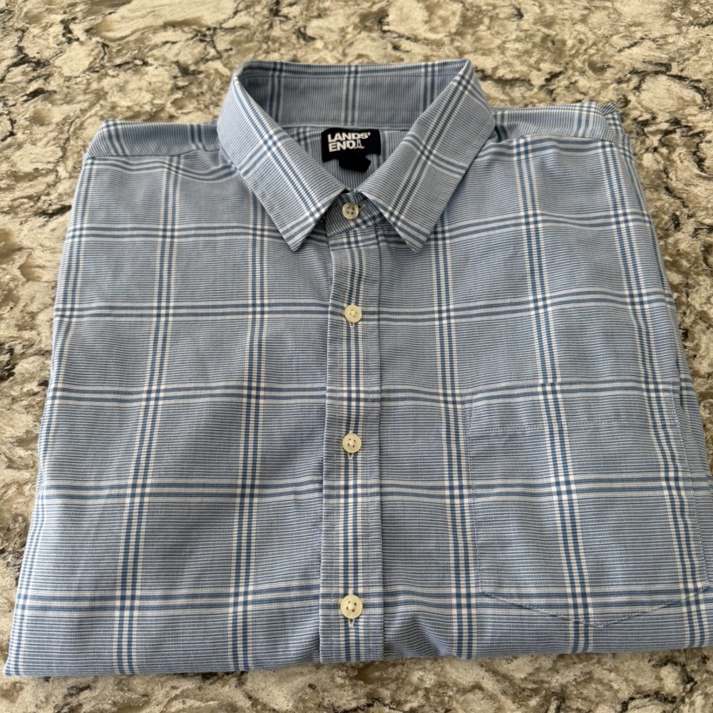 Lands' End Men's Blue‎ Plaid Button Down Long Sleeve Shirt Traditional Fit XL - Picture 9 of 10